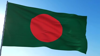 Vibrant Flag of Bangladesh Against Bright Blue Sky Background