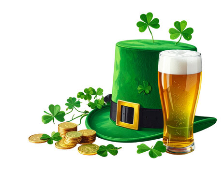 Festive St. Patrick’s Day Decor Collection – Clover, Gold Coins, and Green Hat PNG - Powered by Adobe