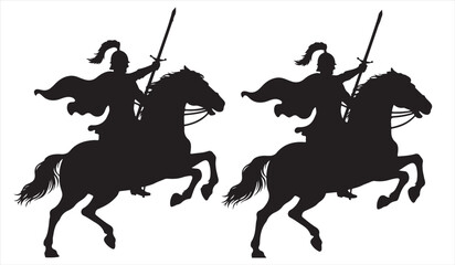 Medieval Knight Silhouette on Horseback with Spear Vector Art