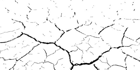Cracked dry earth texture showing drought and arid landscape pattern. High-contrast black and white cracked soil background perfect for environmental, abstract, or texture design projects.