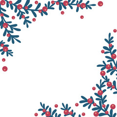 bunch of green leaves with wild berry frame illustration for decoration on Christmas ornament and winter seasonal.