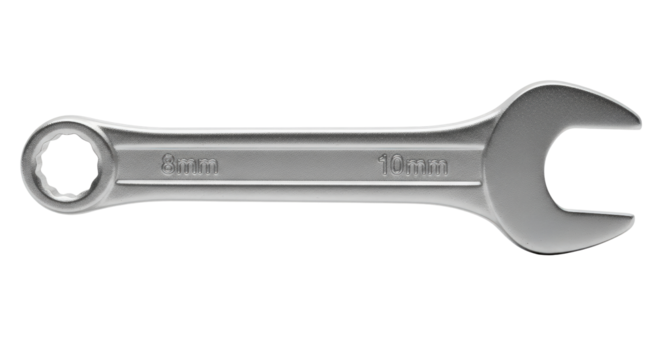 Single combination wrench tool isolated on black for mechanical repair and diy projects isolated on transparent background