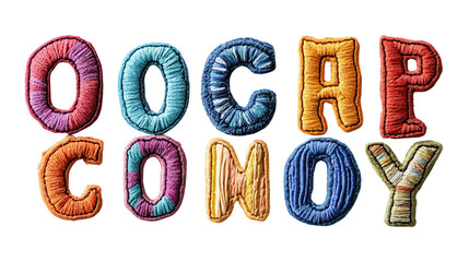 Colorful Embroidered Letters, Textile Art, Creative Design, Art Studio, Vibrant Environment, Close-Up View, Craft Concept