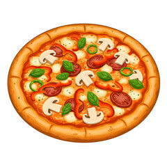 Pixel Art Pizza: Delicious Homemade Pepperoni, Mushroom, and Green Pepper Pizza isolated on transparent background