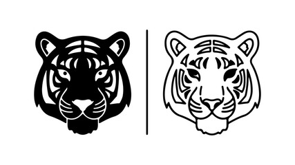 Tiger heads outline and solid with transparent background