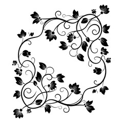 Elegant floral frame, black silhouette isolated on white
