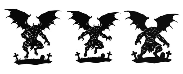 Halloween monsters silhouettes set