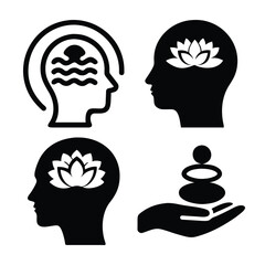 Mindfulness and meditation icons representing inner peace and balance