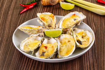 Gourmet baked oysters with cheese