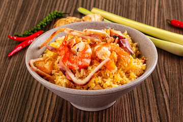 Asian fried rice with seafood