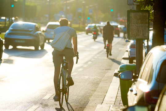 Bicyclists commuting on a city street