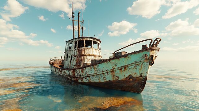 boat, ship, sea, wreck, shipwreck, old, water, fishing, rusty, abandoned, sky, ocean, rust, transportation, 