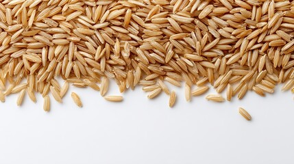 Raw Brown Rice Grain Close Up on White Background
