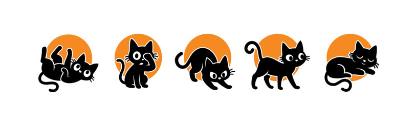 Expressive Cat Silhouette Vector with Orange Circle Background