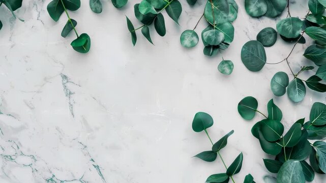 A serene composition featuring green leafy vines against a sleek marble surface, perfect for showcasing natural beauty in design and decor projects.