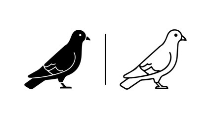 Pigeon icons with outline and solid fill