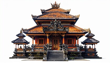 Fototapeta premium Traditional Balinese Temple Architecture – Ornate Cultural Heritage | Balinese temple, traditional architecture, tiered roofs, ornate carvings, cultural heritage, religious site, Indonesian design, te