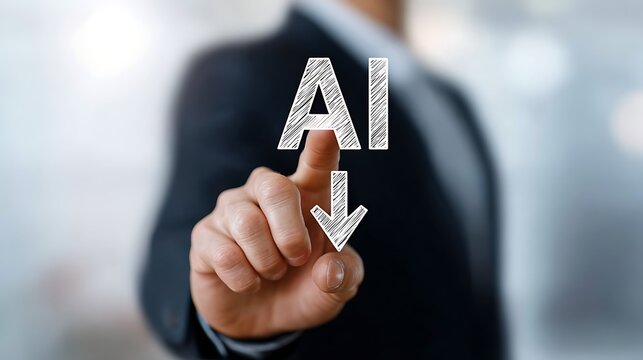 hand on a touch screen interface, AI decline, risks, financial assets, new technology