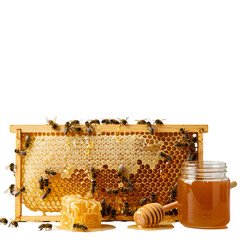 Honeycomb, Bees, Honey Jar:  Perfect for Food, Health, or Nature Projects isolated on transparent background