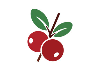 Obraz premium Flat Design Two Cranberry with Leaf Twig Icon Illustration