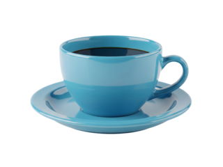 A blue cup of coffee isolated on white or transparent background