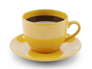 A yellow cup of coffee isolated on white or transparent background