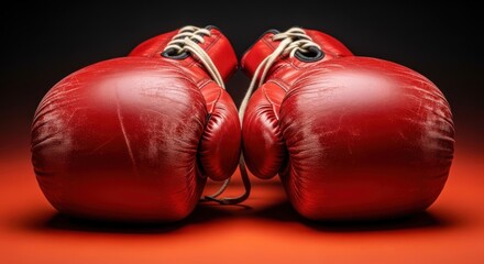 A Pair of Weathered Red Boxing Gloves Stand Ready for the Fight