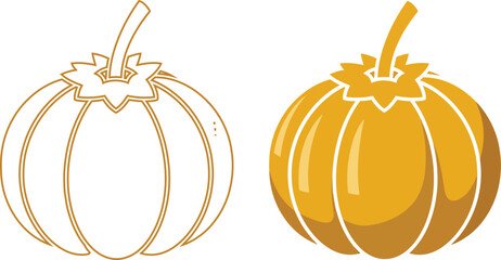 Minimalist Style Pumpkin Icon Illustration In Two Versions For Autumn Season