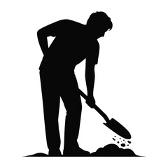 Silhouette illustration of a person digging with a shovel vector graphic scalable eps icon silhouette vector illustration white background