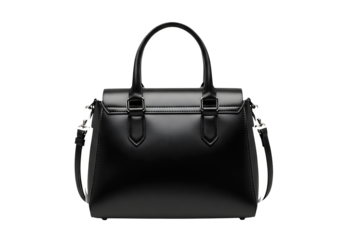 Black female leather bag isolated on white or transparent background