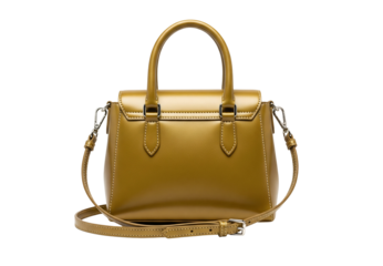 Gold female leather bag isolated on white or transparent background