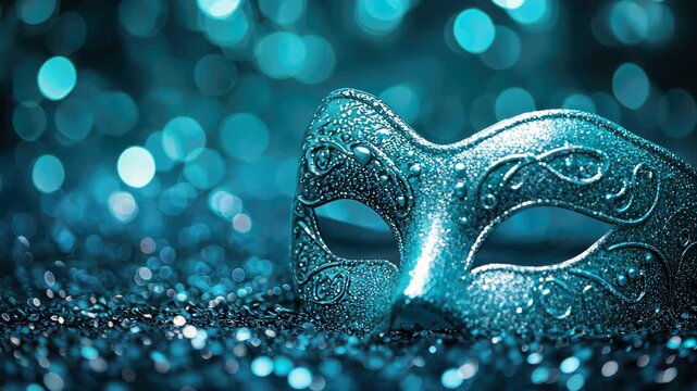 Masquerade mask on shiny neon background. Selective focus. holiday.