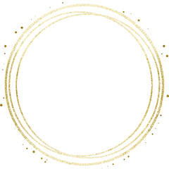 Elegant golden circular frame with subtle sparkling glitter accents isolated on transparent background