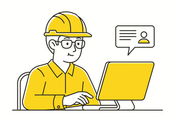 Engineer Working on Laptop Construction Site Technology and Communication Concept