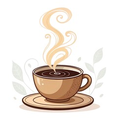 A cup of hot coffee with steam and roasted beans. Vector illustration on a white background, perfect for a cafe menu, coffee shop design, or morning drink concept.