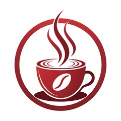 A cup of hot coffee with steam and roasted beans. A coffee logo on a white background, perfect for a cafe menu, coffee shop design, or morning cocktail concept. coffee cup icon