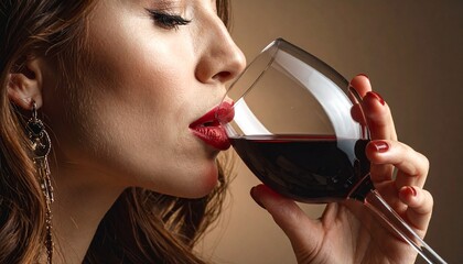 Close-up of a woman drinking a glass of red wine
