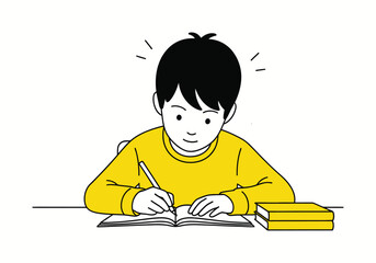 Child boy reading a book studying education illustration vector 