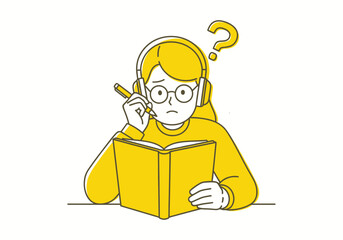 Young illustration boy student reading a book for his education at school