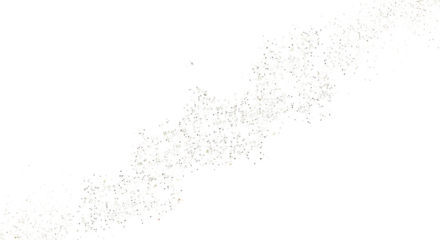 Abstract swirling pattern of tiny white dots and specks creating a dynamic diagonal flow against a deep black void isolated on transparent background