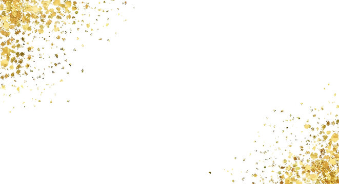 Abstract golden and yellow confetti particles scattered on a black background creating a festive and celebratory design isolated on transparent background