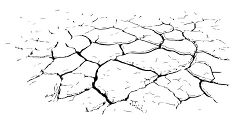 Obraz premium Cracked dry earth texture showing drought and arid landscape pattern. High-contrast black and white cracked soil background perfect for environmental, abstract, or texture design projects.