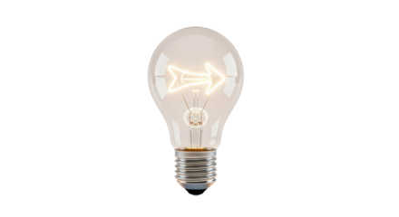 Bright incandescent light bulb illuminating with warm glow on isolated black isolated on transparent background