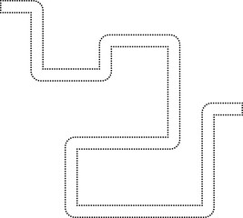 Maze-inspired dotted layout with a squared and uneven path in a rounded geometric style.