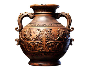 Medieval Ceramic Vase with Ornamental Patterns, Isolated on Transparent Background, PNG
