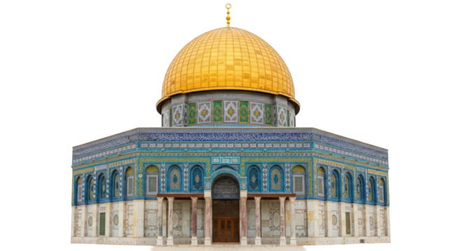 Iconic golden dome of the rock mosque a symbol of jerusalem's rich religious heritage isolated on transparent background - Powered by Adobe