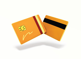 orange Credit and Debit Cards 3D Icon. Minimalist Credit card vector 3d icon, Finance Illustration isolated on white background.