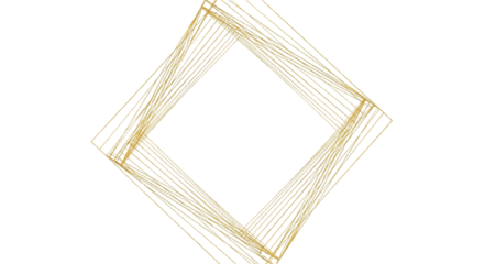 Abstract golden diamond shape formed by shimmering lines and particles creating a futuristic geometric design isolated on transparent background