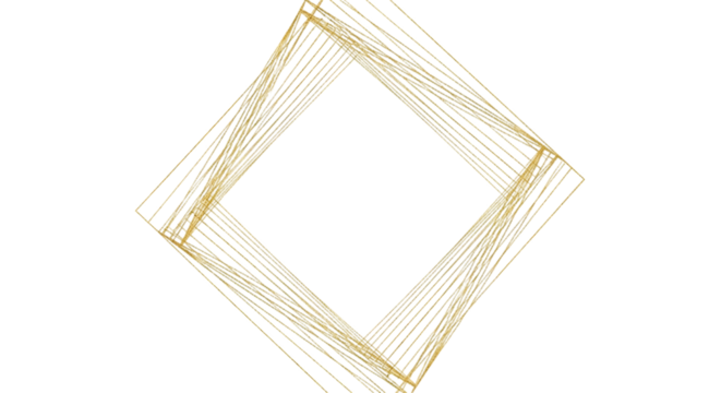 Abstract golden diamond shape formed by shimmering lines and particles creating a futuristic geometric design isolated on transparent background