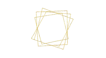 Geometric golden polygonal frame arrangement with overlapping shapes and clean lines isolated on transparent background